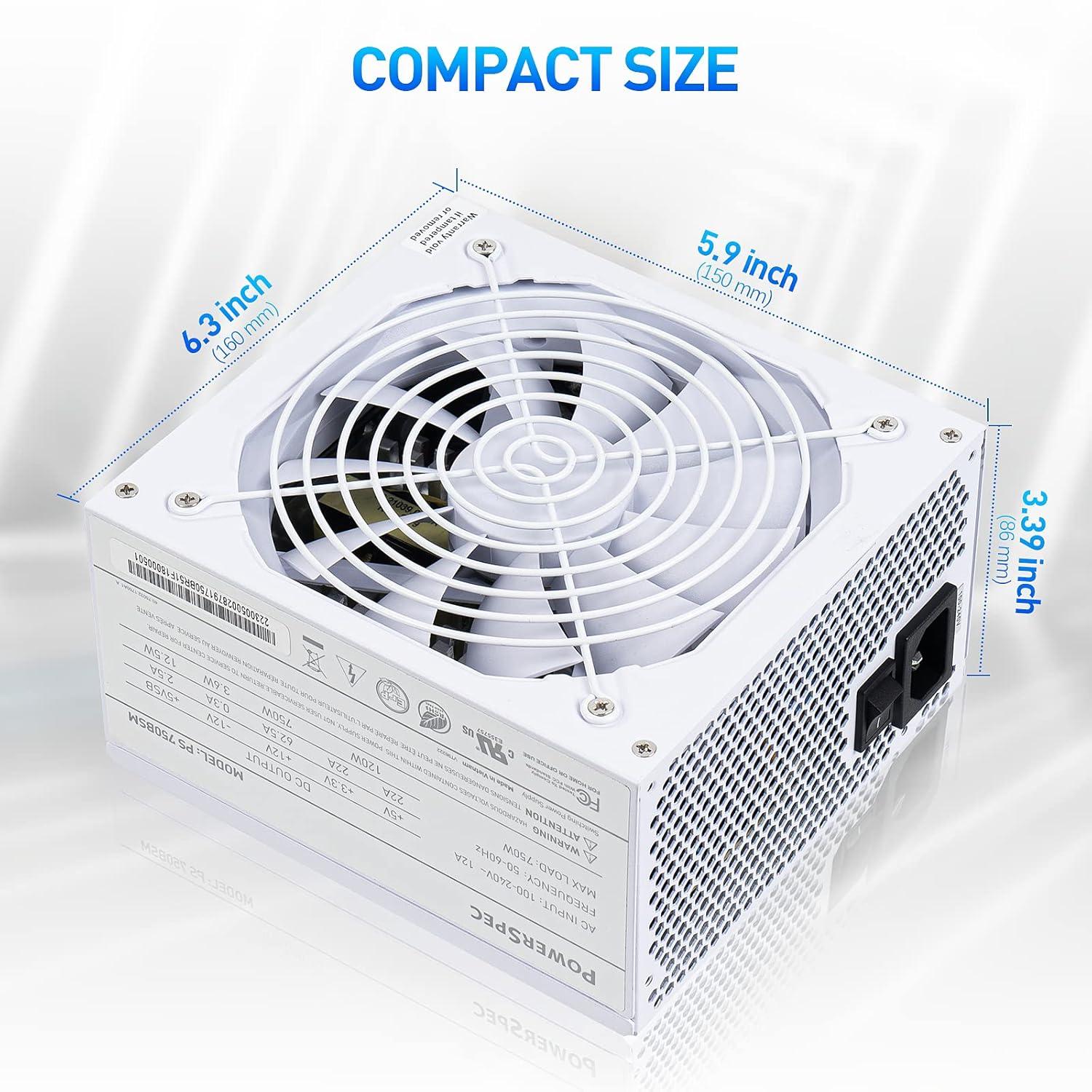 PowerSpec 650W Power Supply Semi Modular 80 Plus Bronze Certified ATX PSU Active PFC SLI Crossfire Ready Gaming PC Computer Power Supplies, PS 650BSM(White Edition)