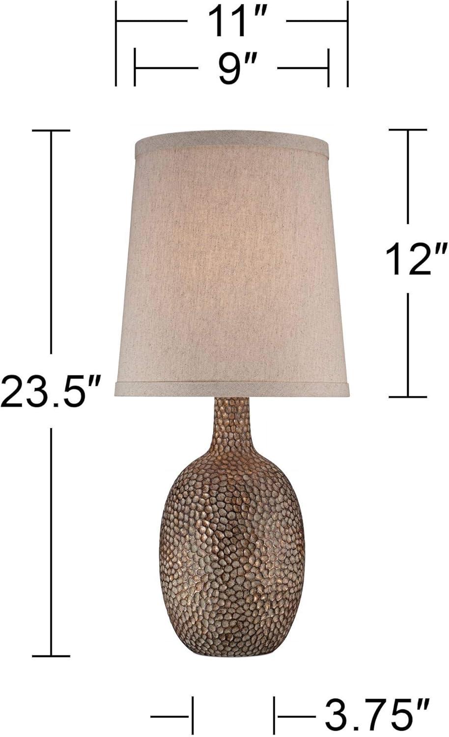 360 Lighting Chalane Rustic Accent Table Lamp 23 1/2" High Antique Bronze Hammered Texture Natural Beige Linen Shade for Bedroom Living Room Bedside