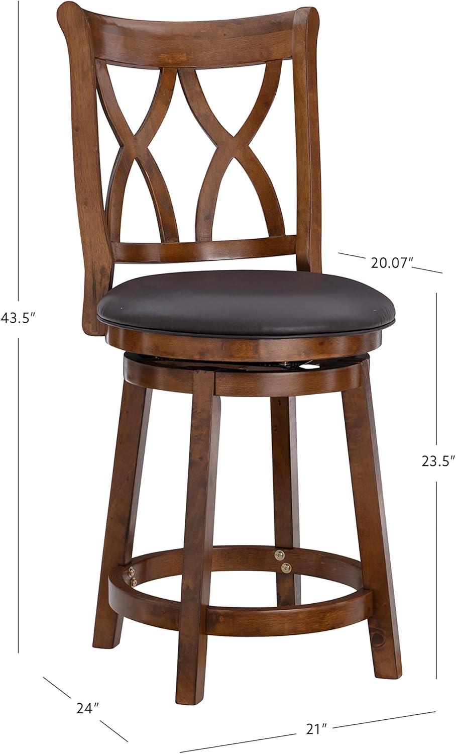 Carmen Traditional Black and Tan Swivel Counter Stool in Rubberwood