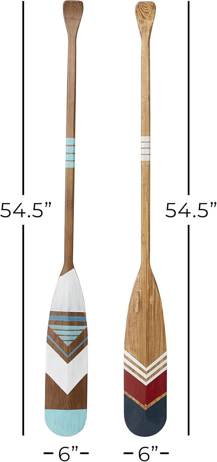 DecMode Multi Colored Wood Novelty Canoe Oar Paddle Wall Decor with Arrow and Stripe Patterns (2 Count)
