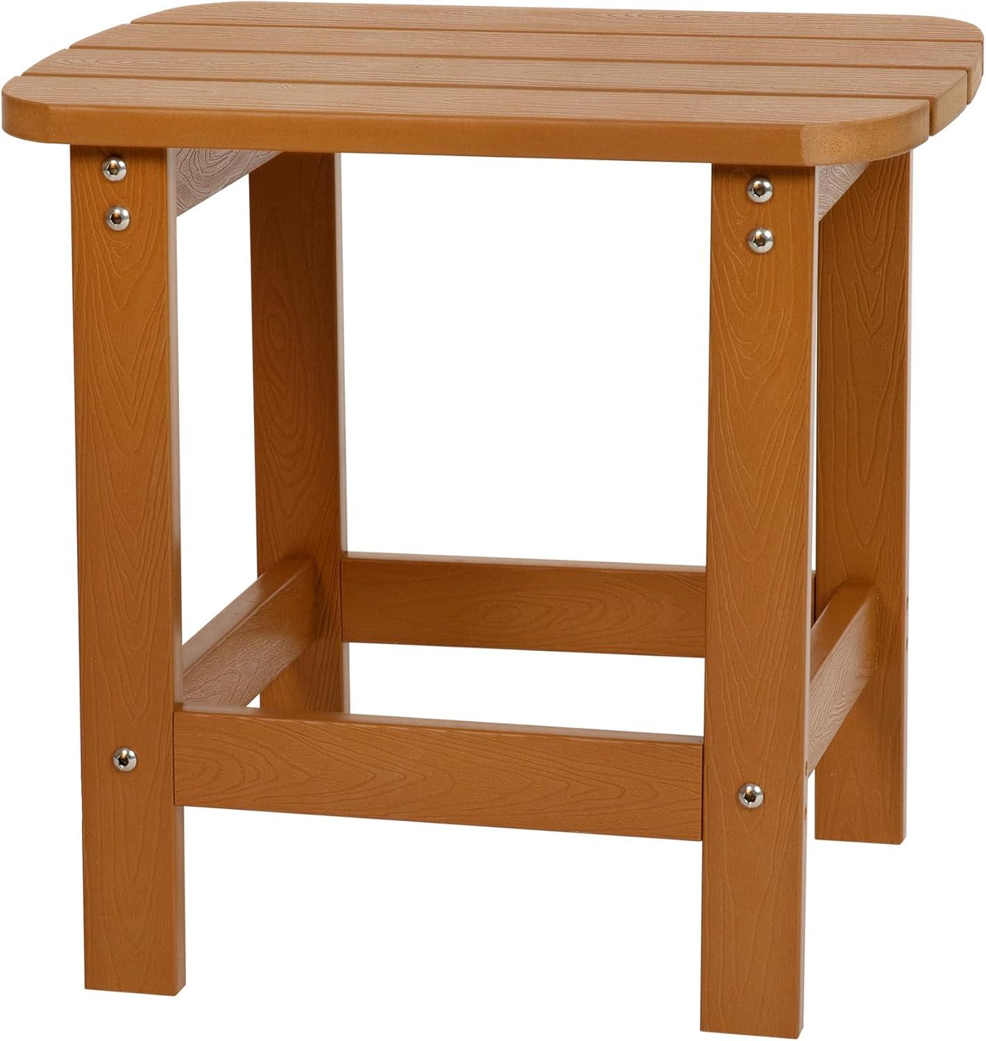 Flash Furniture Charlestown All-Weather Poly Resin Wood Adirondack Side Table in Teak