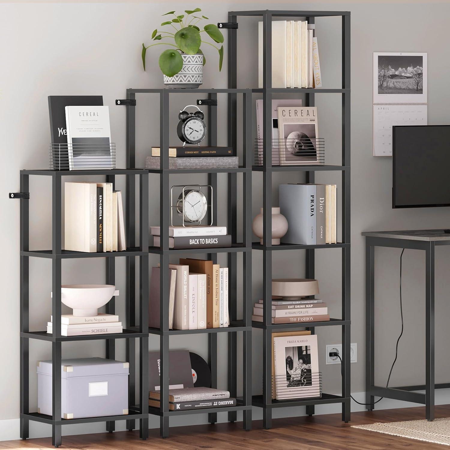 6 Tier Tall Book Shelf - 10.7"D x 15"W x 65.3"H Black