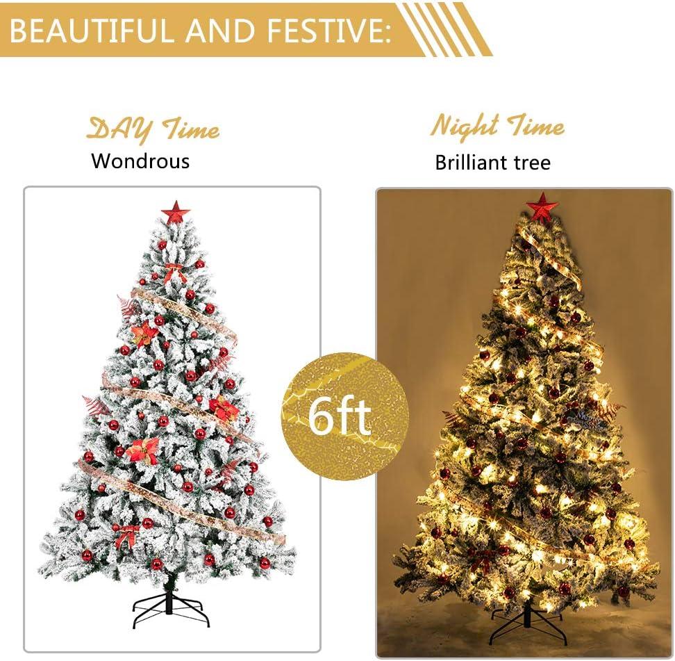 SUGIFT 6ft Snow Flocked Christmas Tree Unlit Holiday Decor