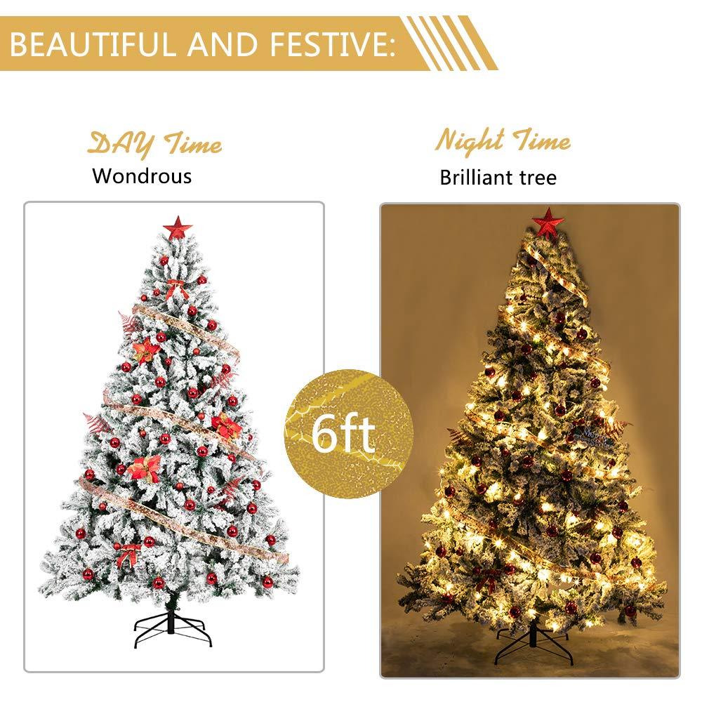 SUGIFT 6ft Snow Flocked Christmas Tree Unlit Holiday Decor