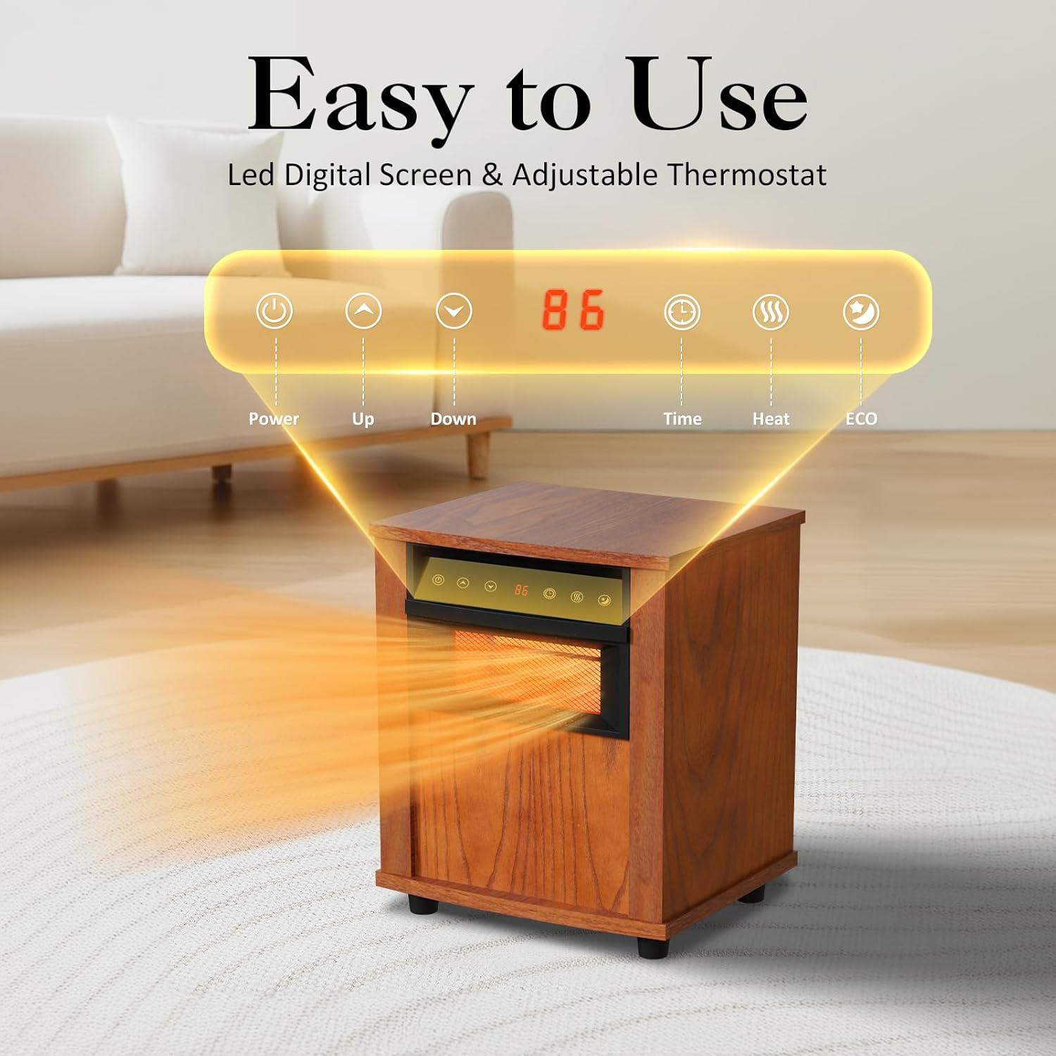 1500W Electric Infrared Quartz Heater with Remote Control in Wood Finish