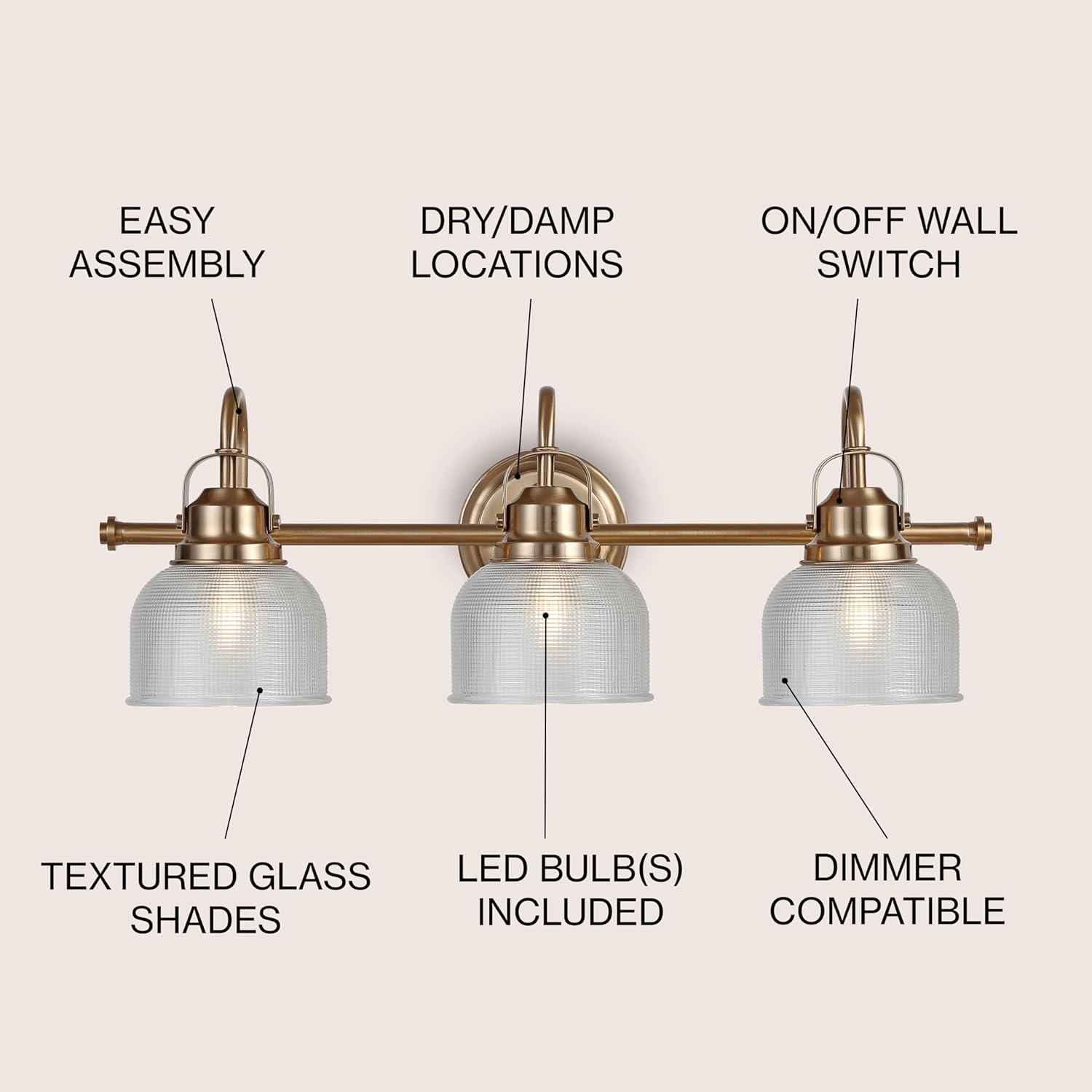 25.25" LED 3-Light Metal/Glass Virginia Pendent Brass/Gold - JONATHAN Y: ETL Listed, Bathroom Fixture