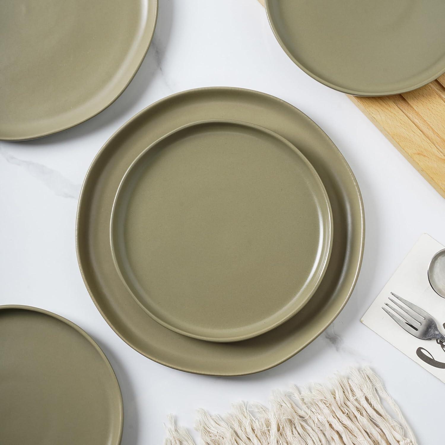 Olive Ceramic 16-Piece Dinnerware Set with Reactive Glaze