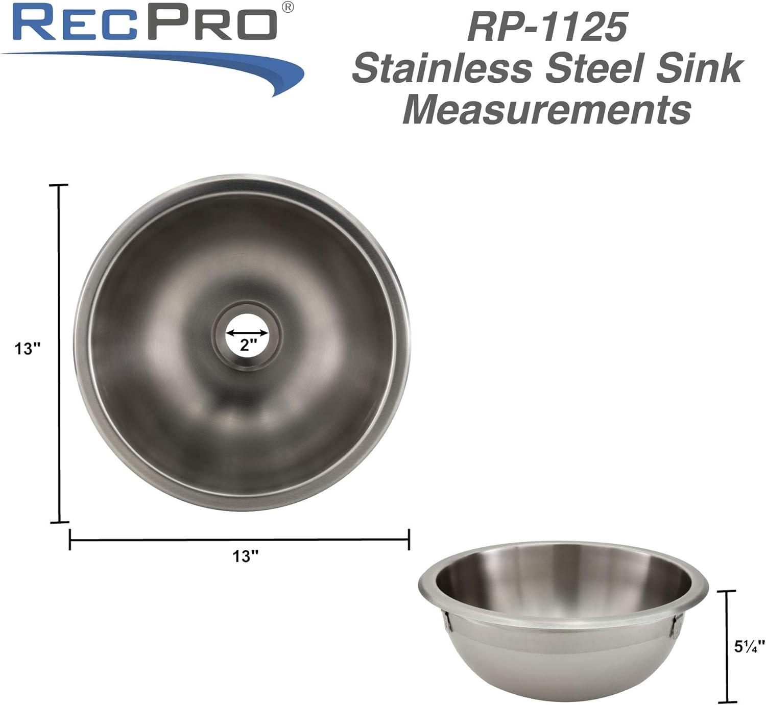 13" Round Stainless Steel RV Kitchen Sink with Brushed Nickel Finish