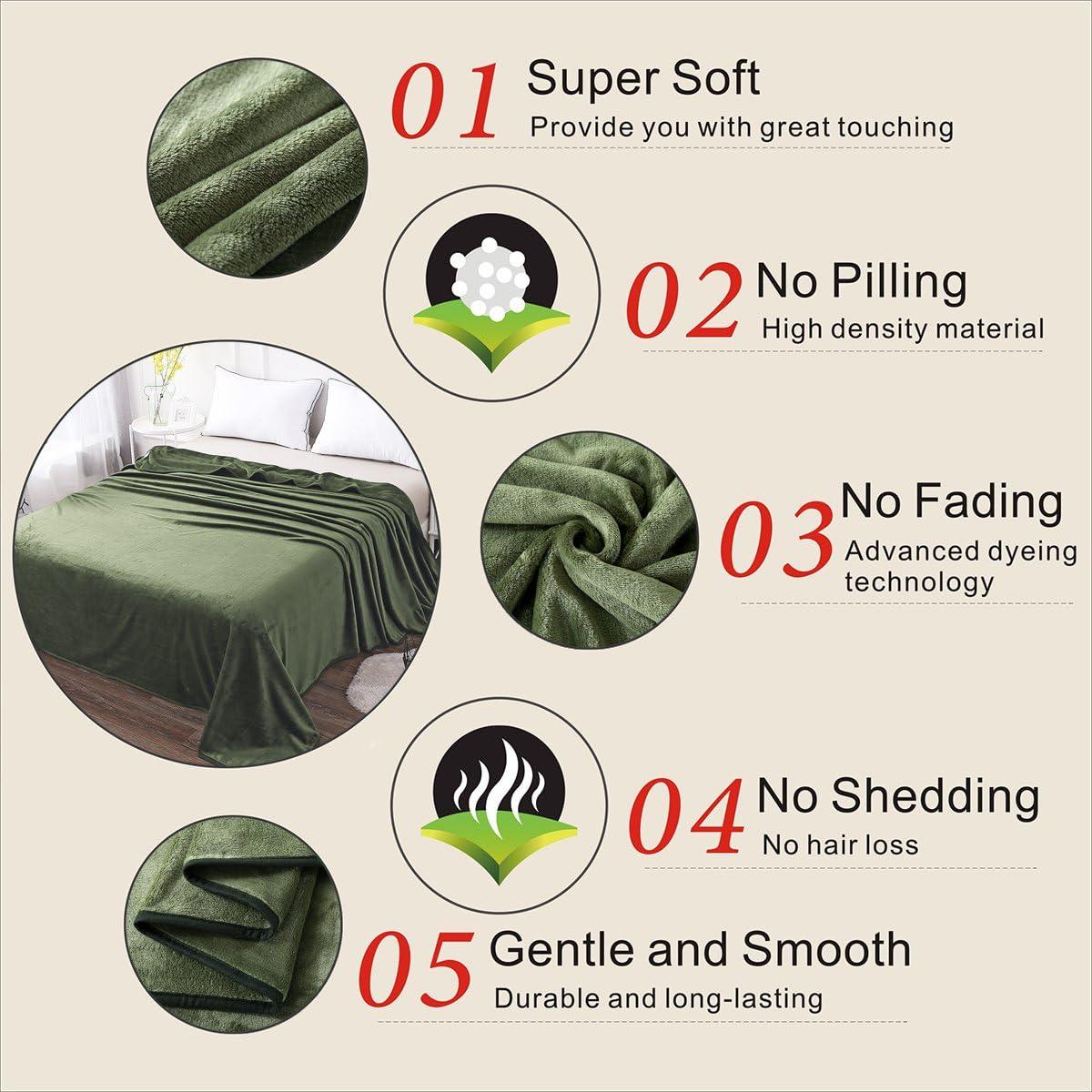 Green Queen Size Reversible Fleece Throw Blanket