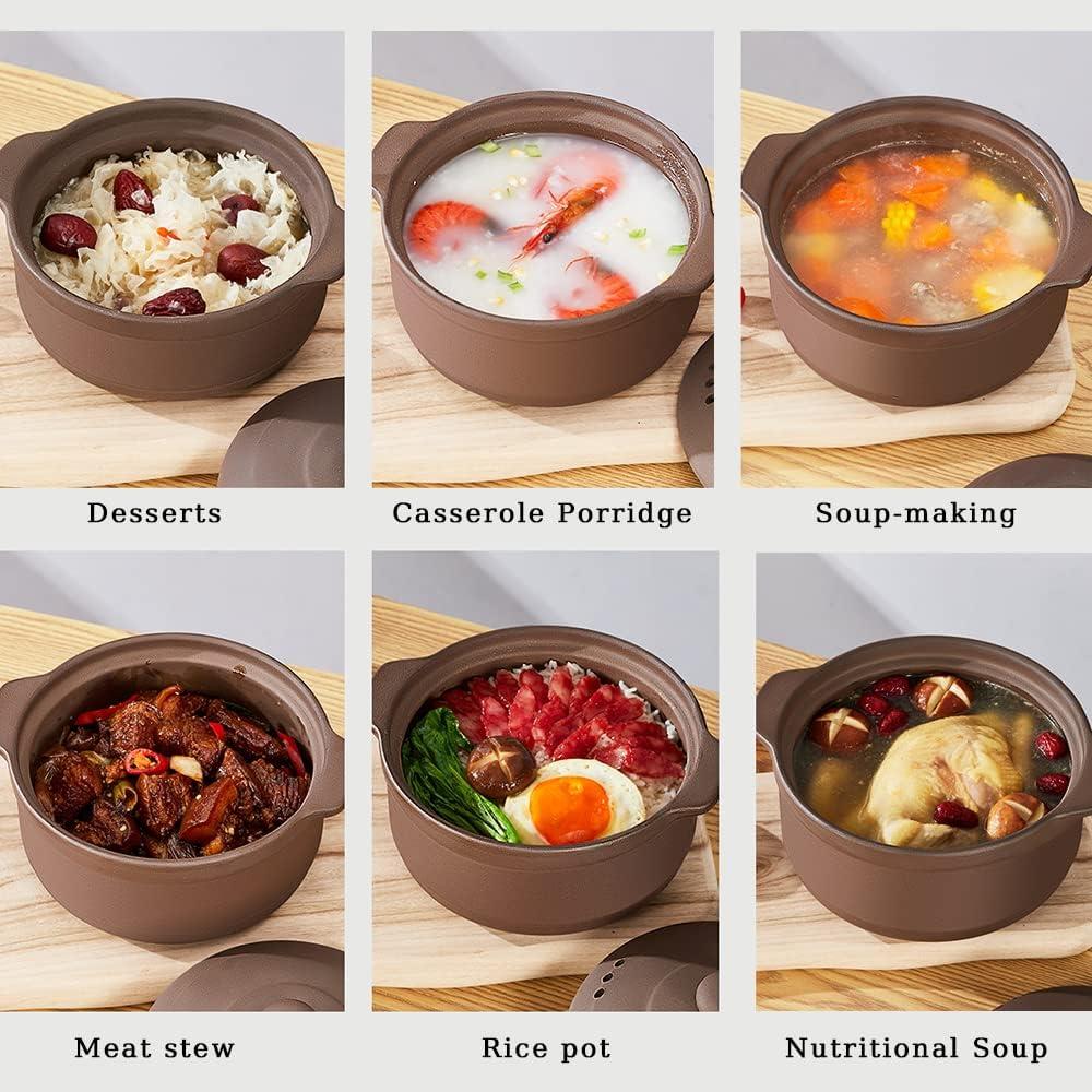 Natural Terracotta Casserole with Lids Clay Pots for Cooking, Unglazed Earthenware Rice Pots (T4-3.6QT)