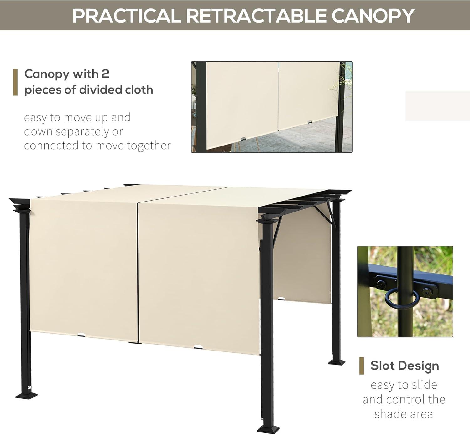 Outsunny 10' x 10' Outdoor Retractable Pergola Canopy with Sun Shade Unique Design Canopy Patio Metal Shelter for Garden Porch Beach, Beige