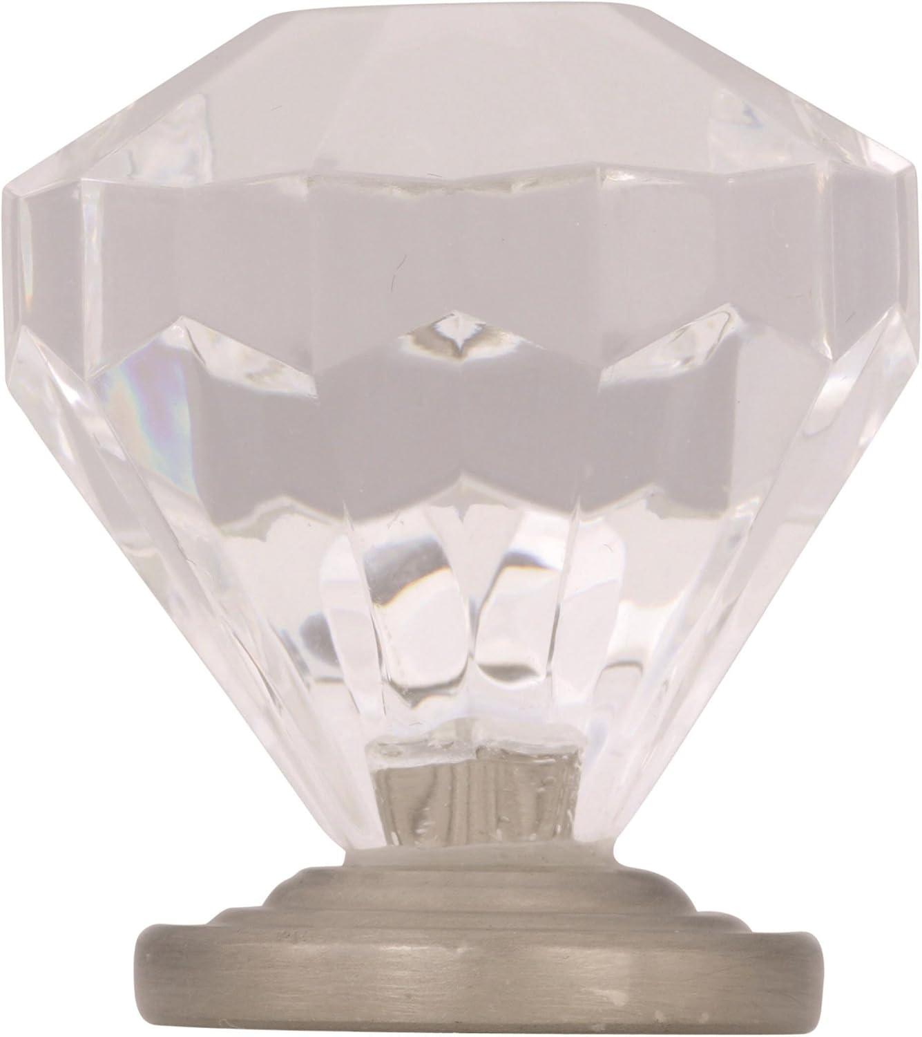 Satin Nickel and Clear Crystal Round Cabinet Knob 1-1/4 inch