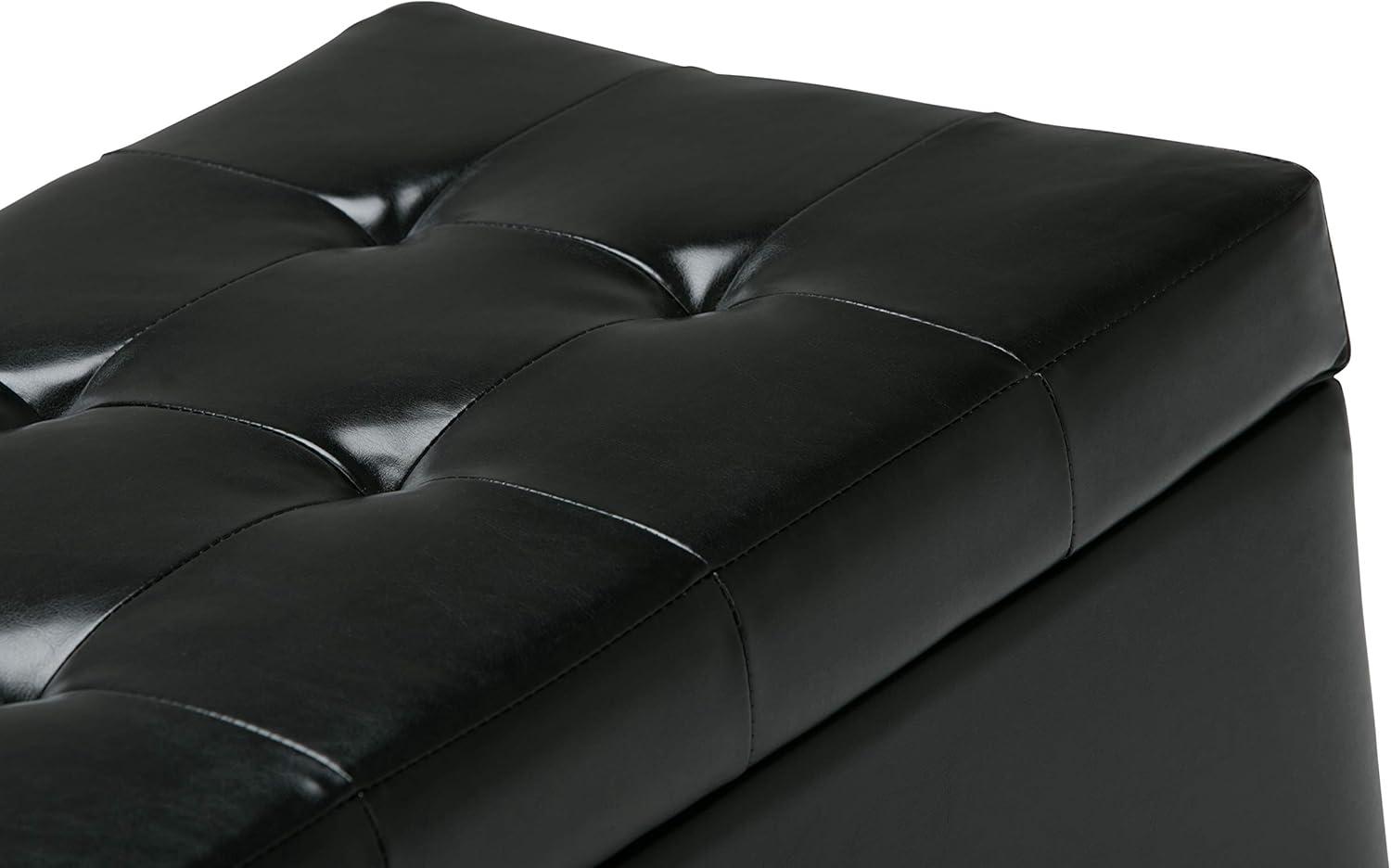 Simpli Home Cosmopolitan Storage Ottoman In Midnight Black Vegan Faux Leather