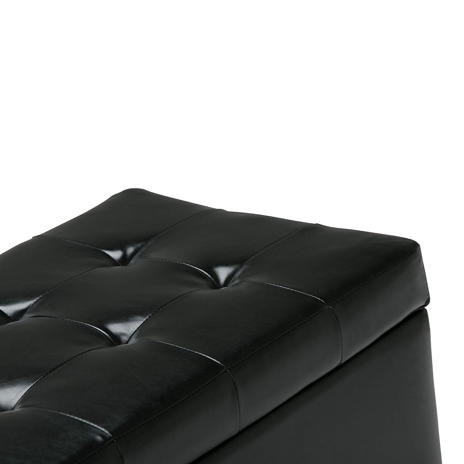 Simpli Home Cosmopolitan 34"W Upholstered Storage Ottoman with Tufted Design and Large Interior Storage