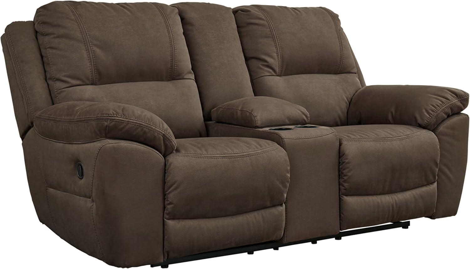 Espresso Faux Leather Tufted Reclining Loveseat with Cup Holder