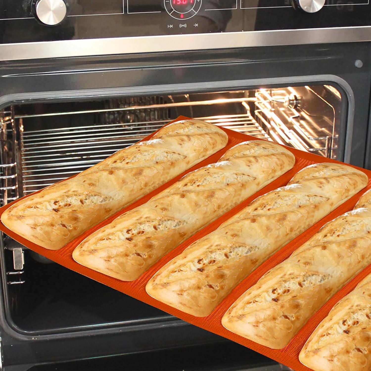 Silicone Perforated Baking Forms Sandwich Mold French Baguette Bread Pan Food Mat 5 Loaf Non-Stick Baking Liners
