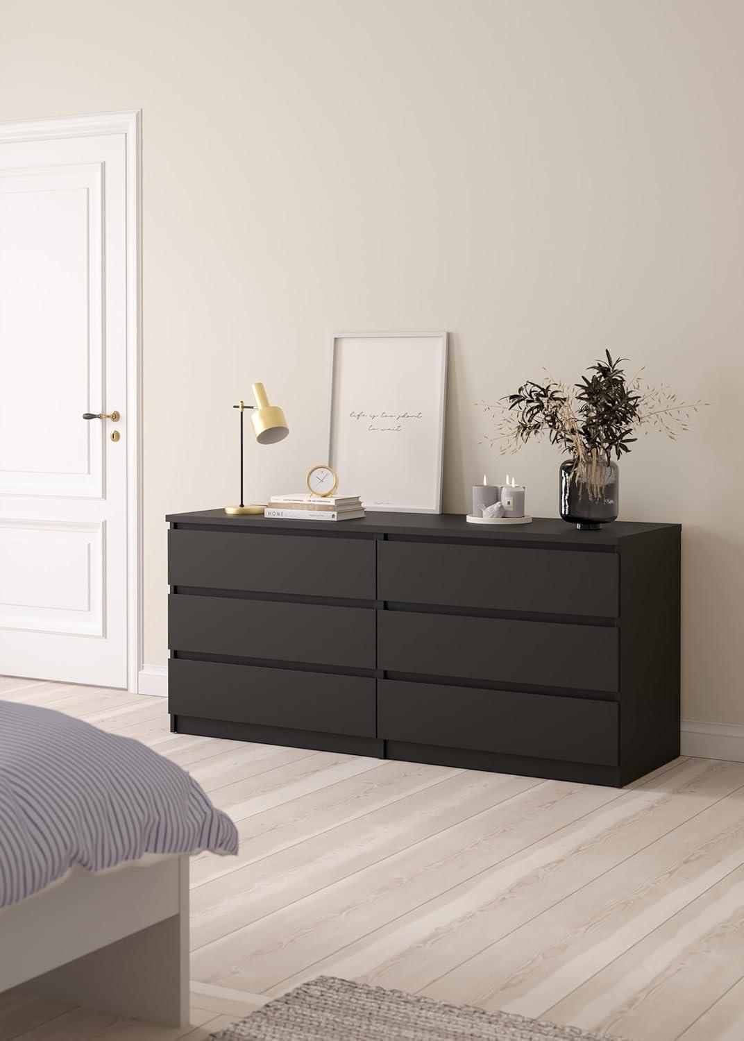 Tvilum,Scottsdale 6 Drawer Double Dresser, Black Matte