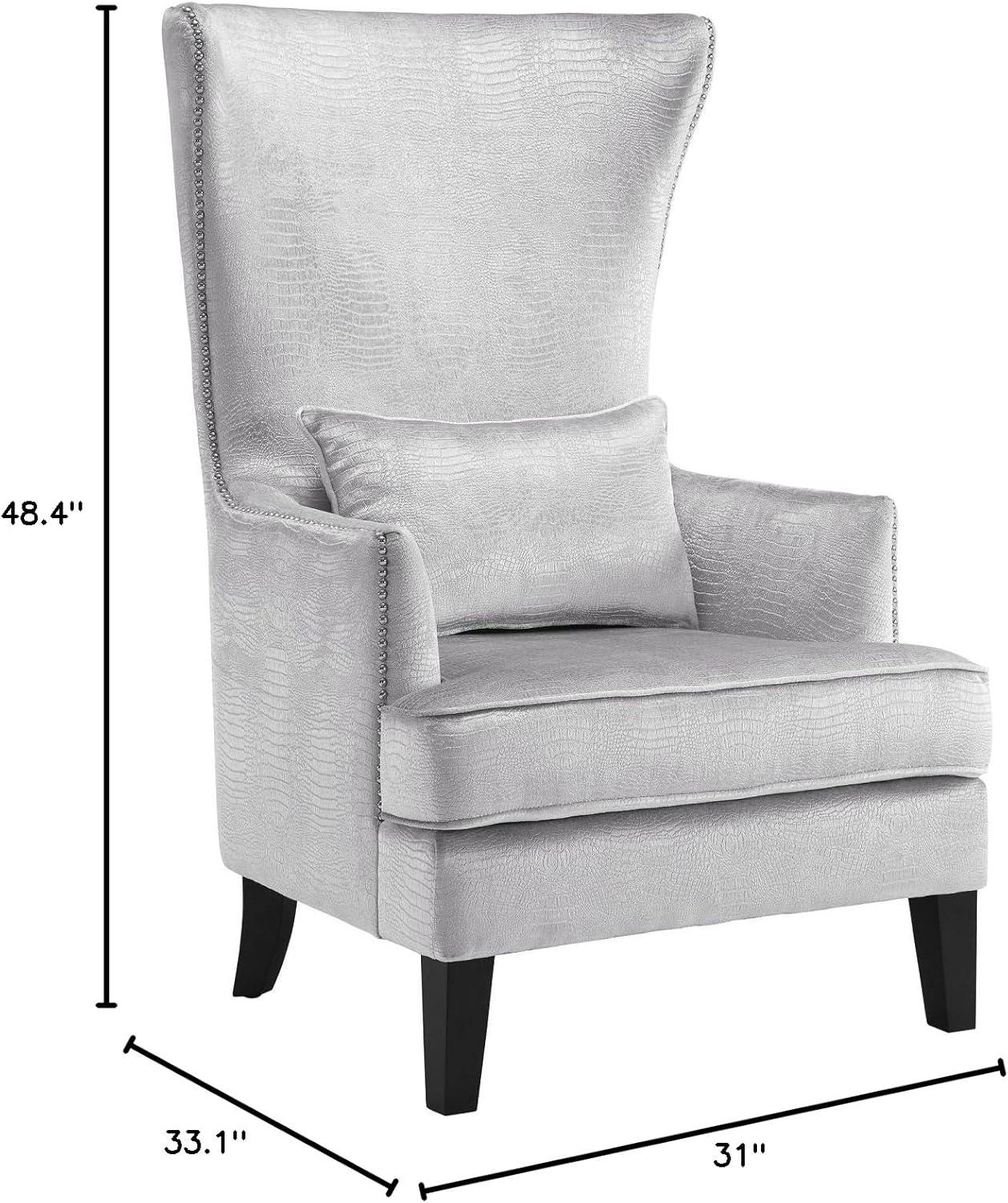 Silver Croc Velvet Wingback Accent Chair with Nailhead Trim