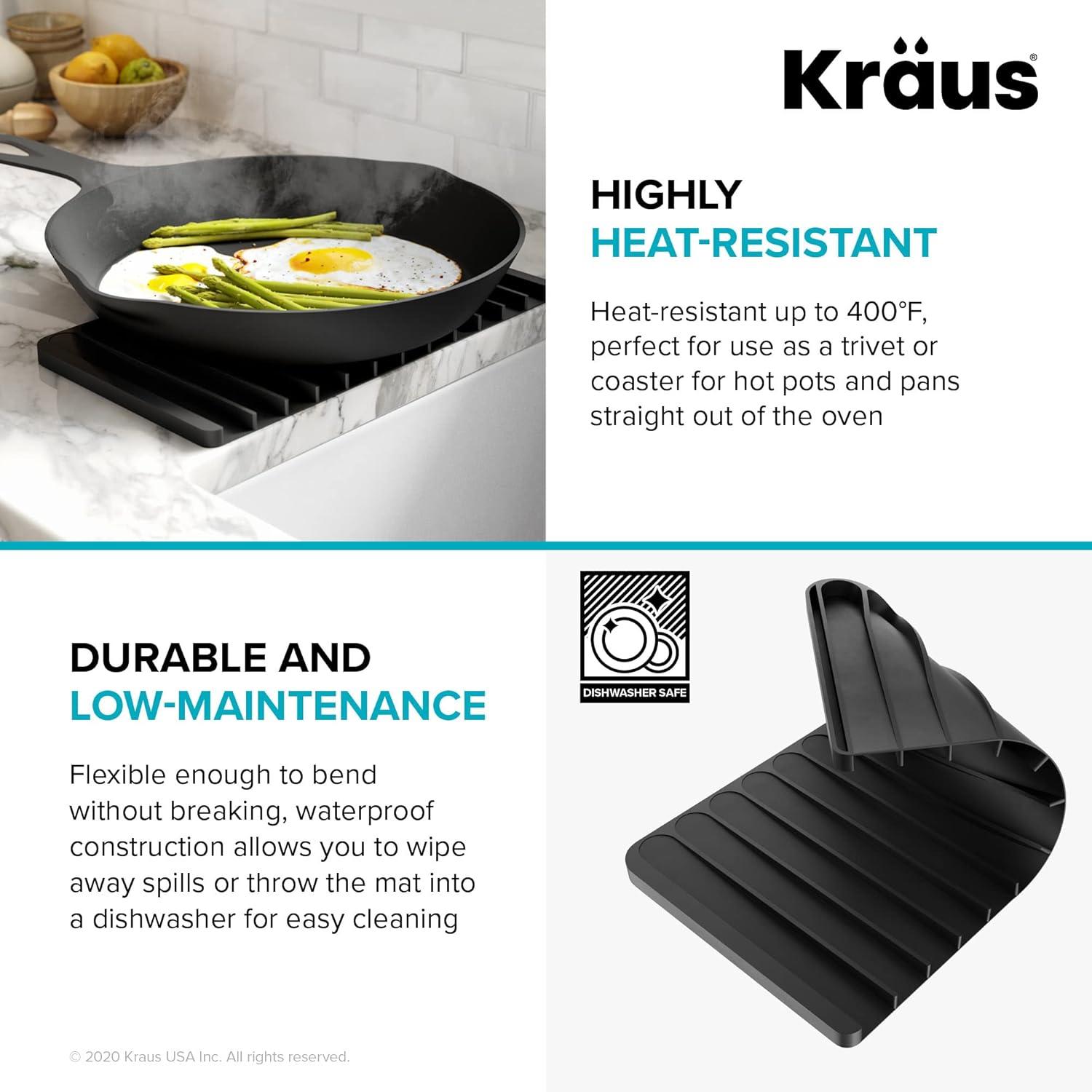 KRAUS Self-Draining Silicone Dish Drying Mat or Trivet for Kitchen Counter in Light Grey