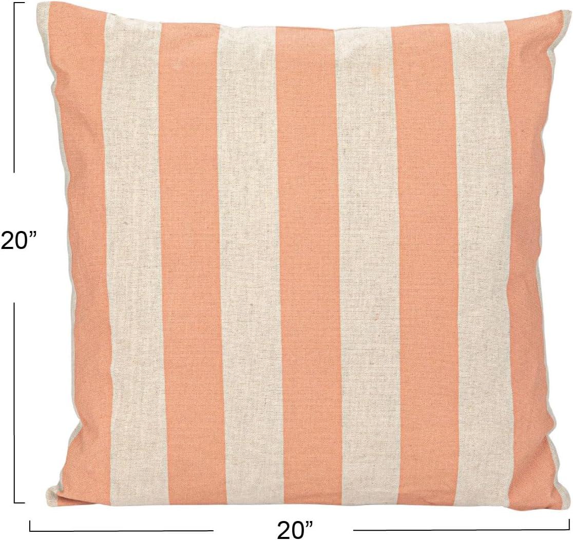 Pink and Natural Striped Cotton Linen Square Pillow