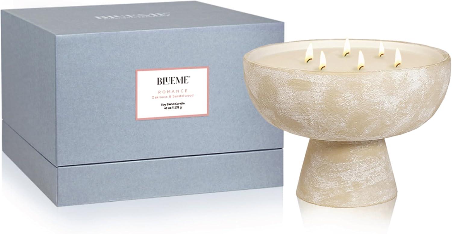Large Beige Ceramic Soy Wax Candle with Woody Fragrance