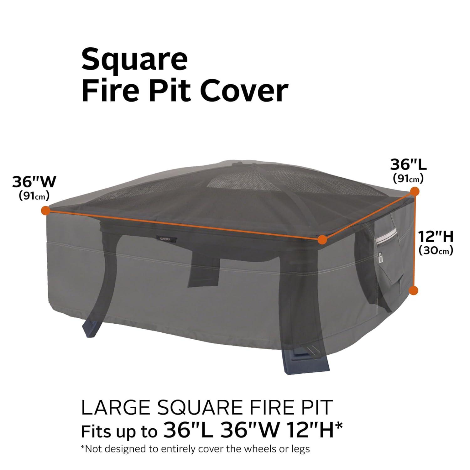 Classic Accessories Ravenna Water-Resistant 36 Inch Full Coverage Square Fire Pit Cover