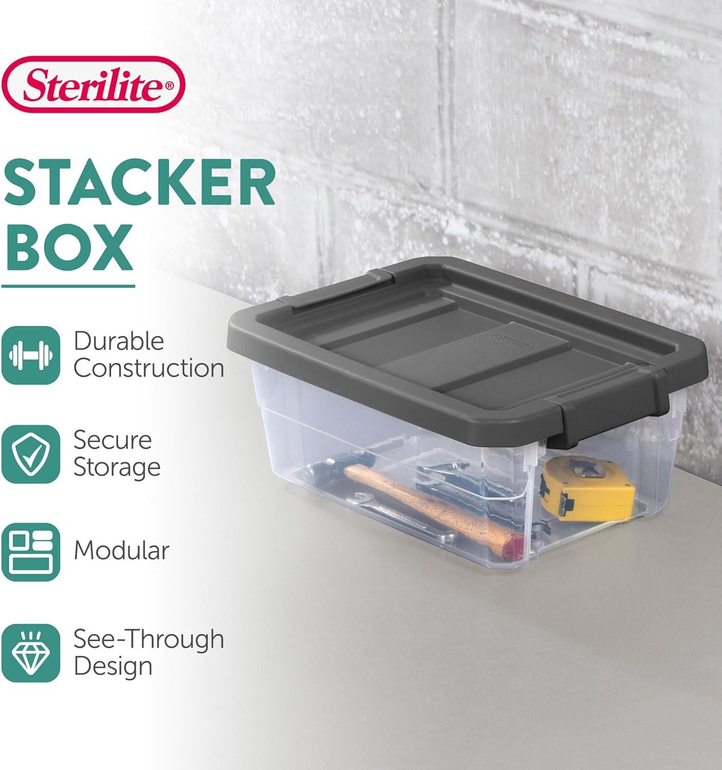 Sterilite 16 Qt. Stacker Box Plastic, Flat Gray