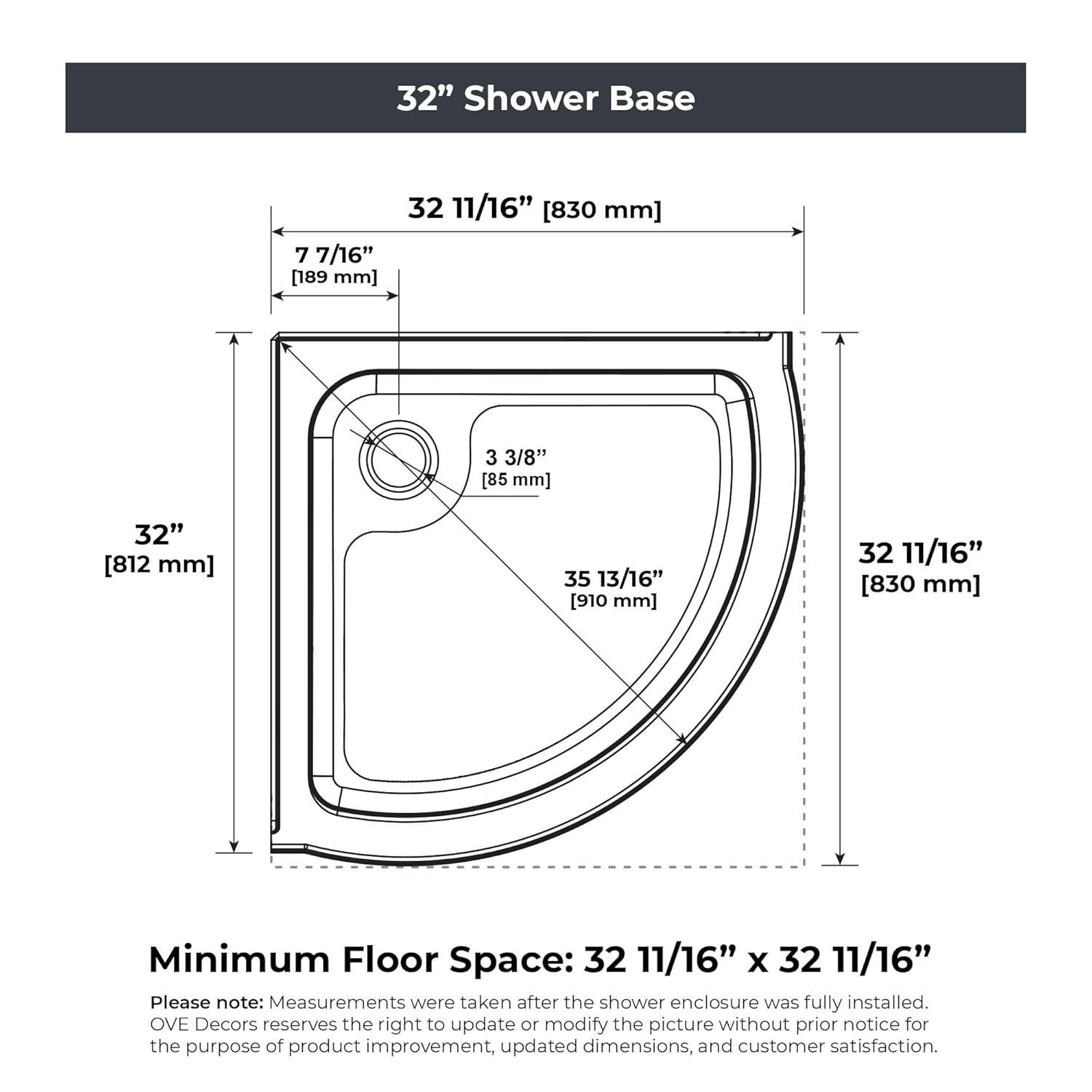OVE Decors Breeze Premium 33 in. Framed Round Shower Kit w/ Clear Glass, Base