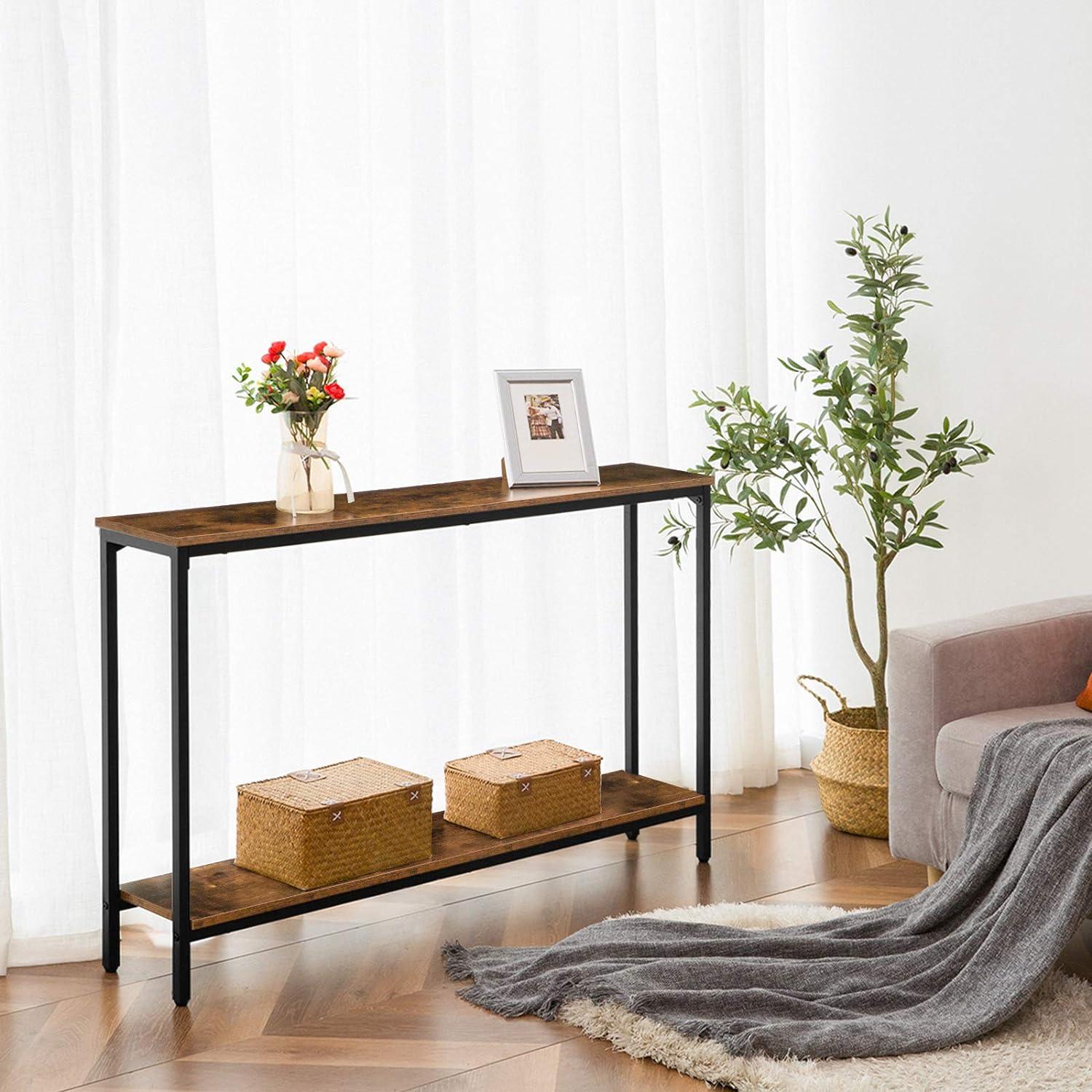 Rustic Brown 47.2" Industrial Wood and Metal Console Table with Storage