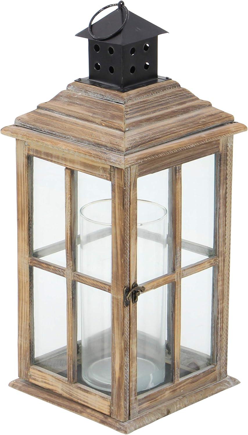 Brown Fir Wood and Glass Traditional Candle Lantern