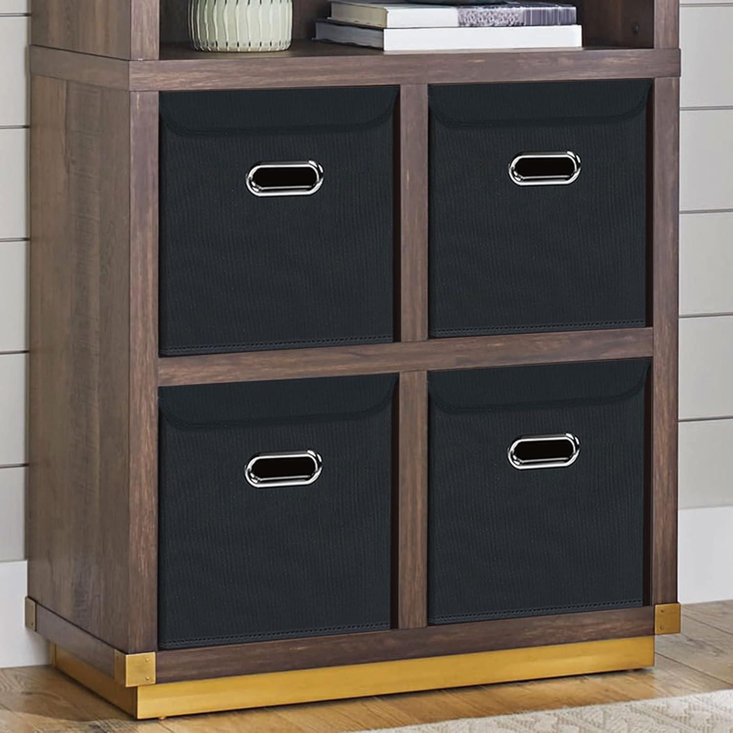 Fabric Storage Cube Bins with Lids Closet Organizers collapsible storage bins basket with Handles for Home,Storage Boxes for Organizing,3 Pack,(black)