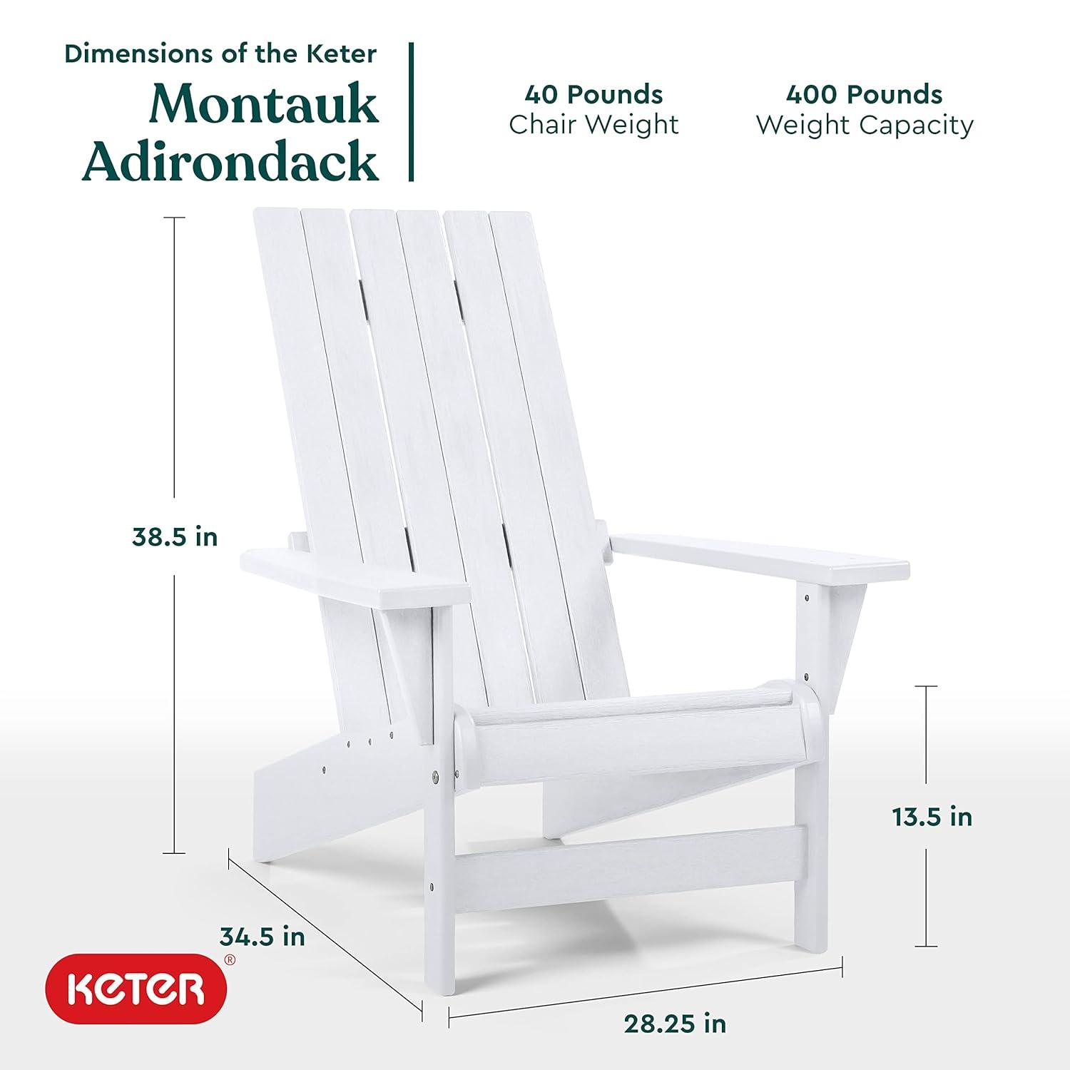 Keter Keter Montauk Adirondack Chair Modern Premium Weatherproof Outdoor Patio Furniture Ideal for Entertaining by the Pool or Backyard Fire Pit