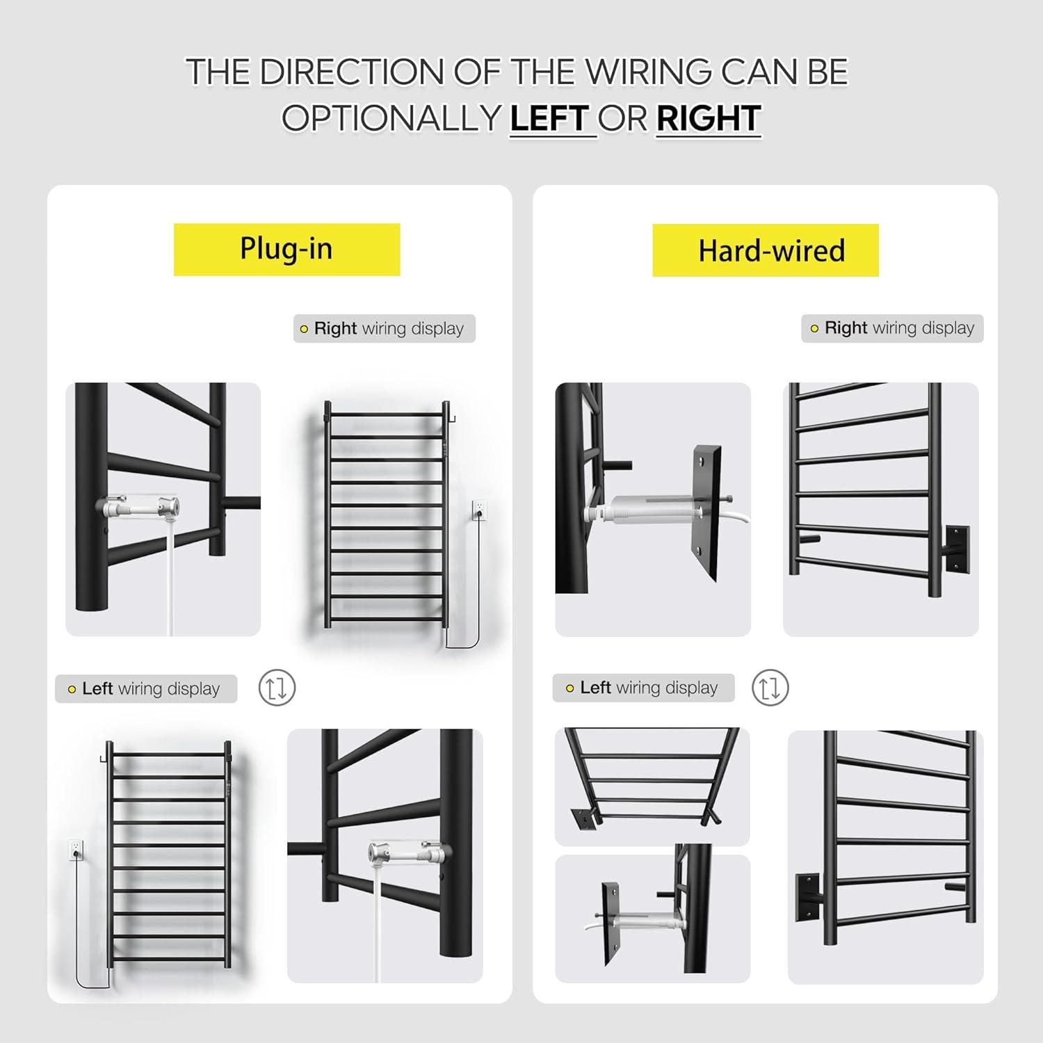 Matte Black 10-Bar Stainless Steel Wall Mounted Towel Warmer