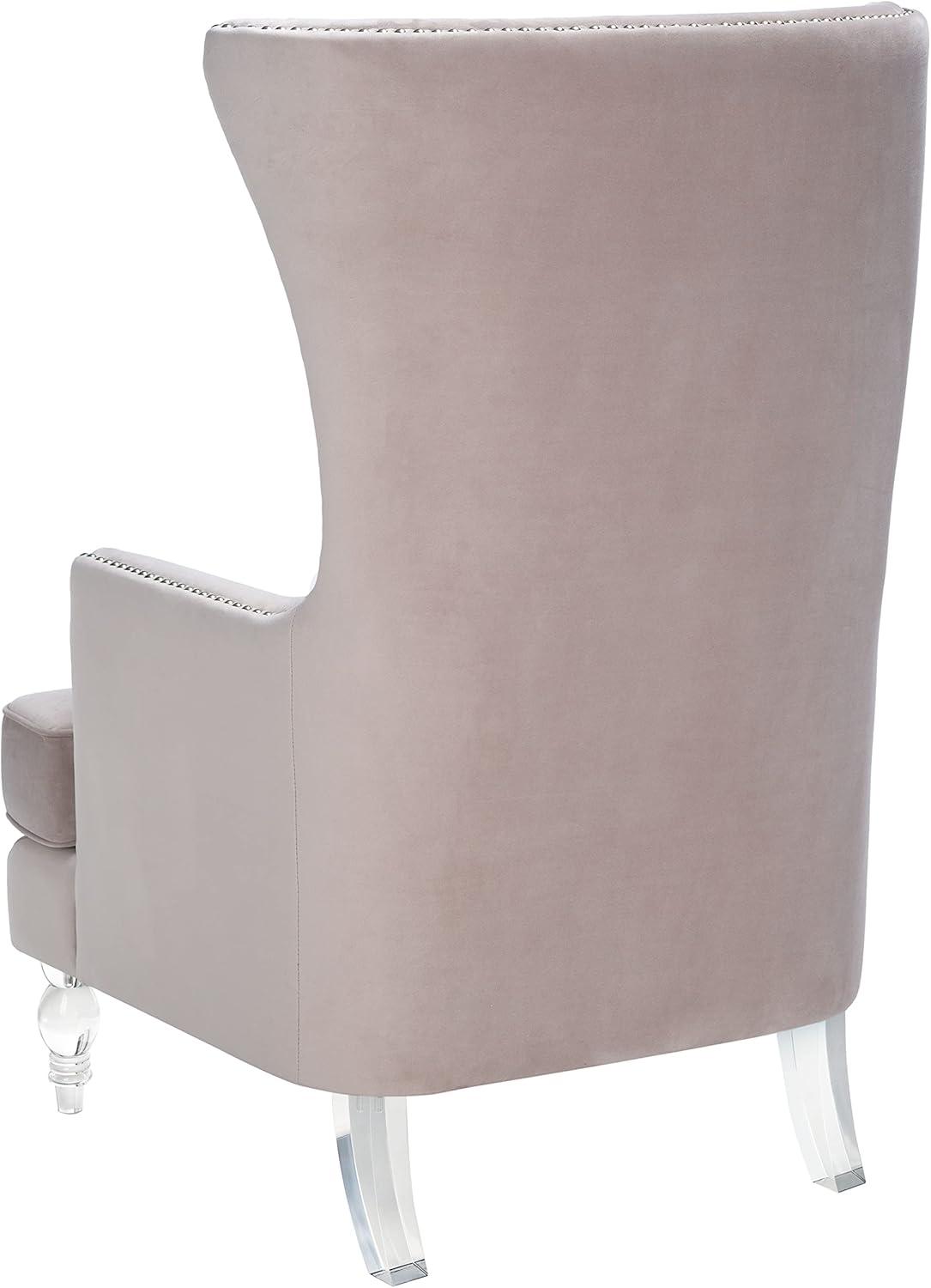 Pale Taupe Velvet Wingback Chair with Acrylic Legs