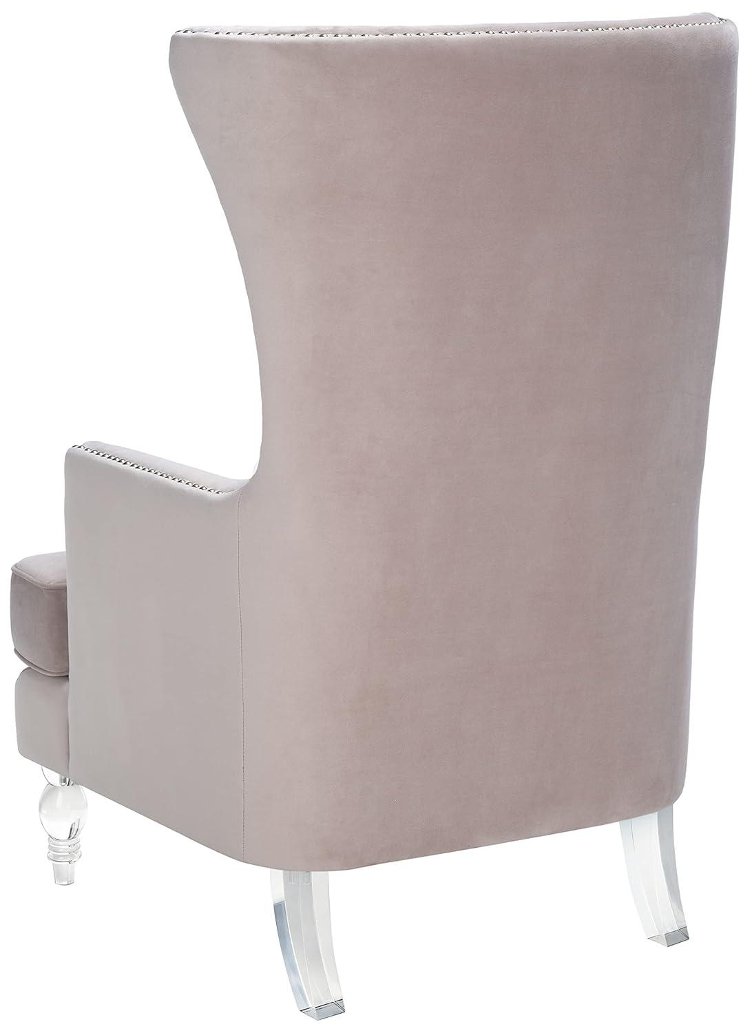 Pale Taupe Velvet Wingback Chair with Acrylic Legs
