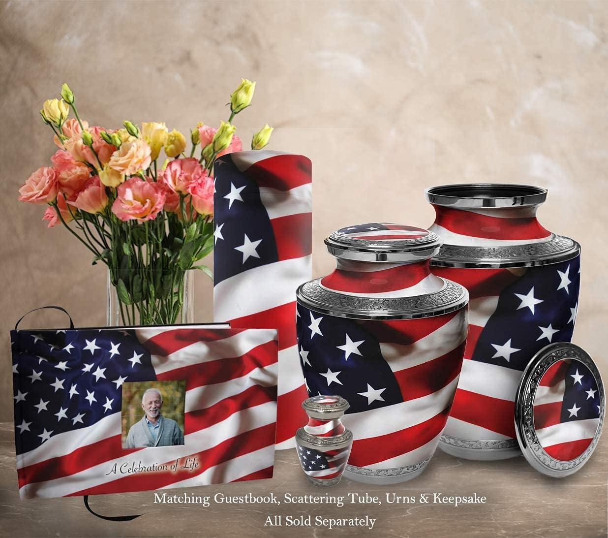 Commemorative Cremation Urns American Flag Metal 200 cu Keepsake Cremation Urn