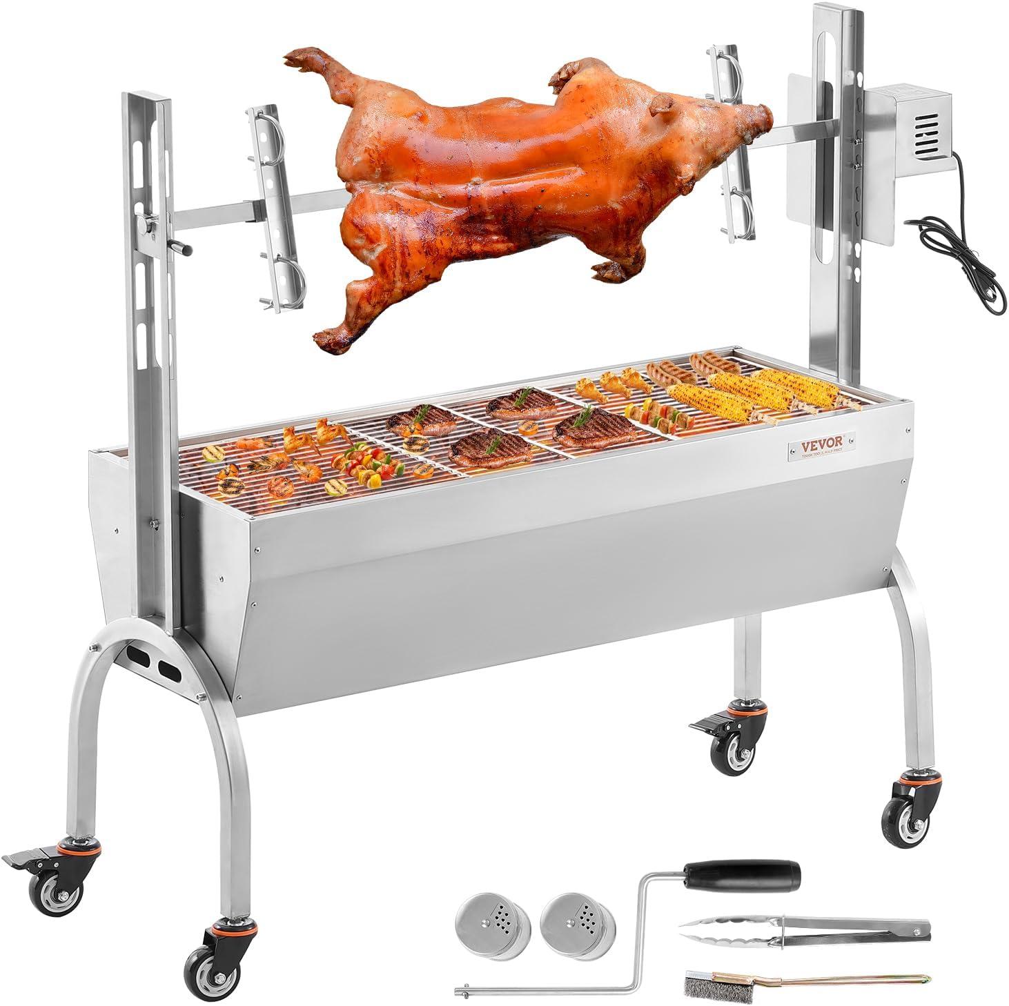 Stainless Steel Rotisserie Grill with Electric Motor and Wheels