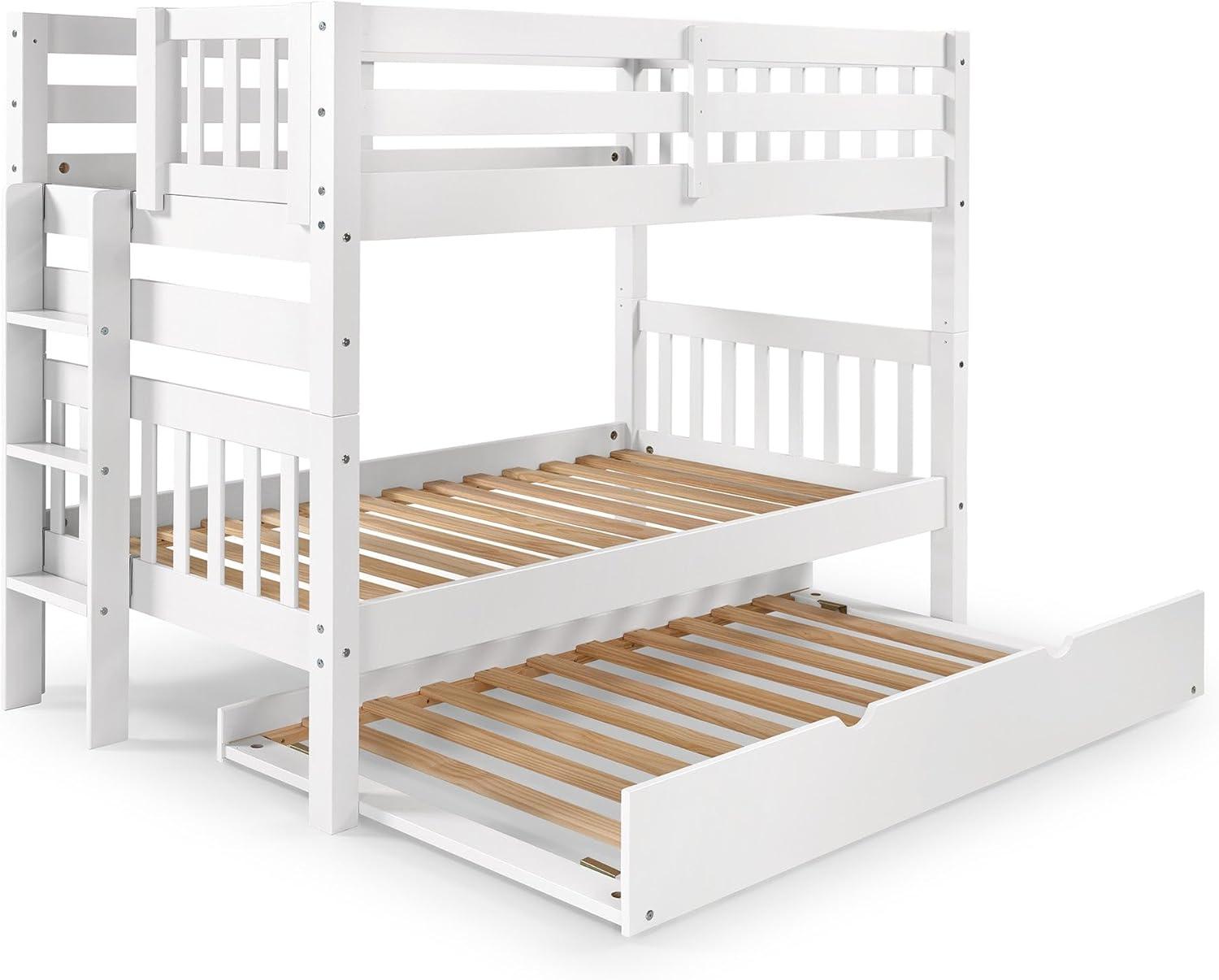Bedz King Bunk Beds Twin over Twin Mission Style with End Ladder and a Twin Trundle, White