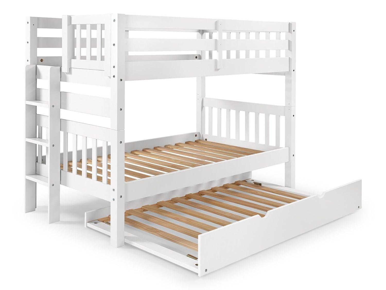 Bedz King Bunk Beds Twin over Twin Mission Style with End Ladder and a Twin Trundle, White