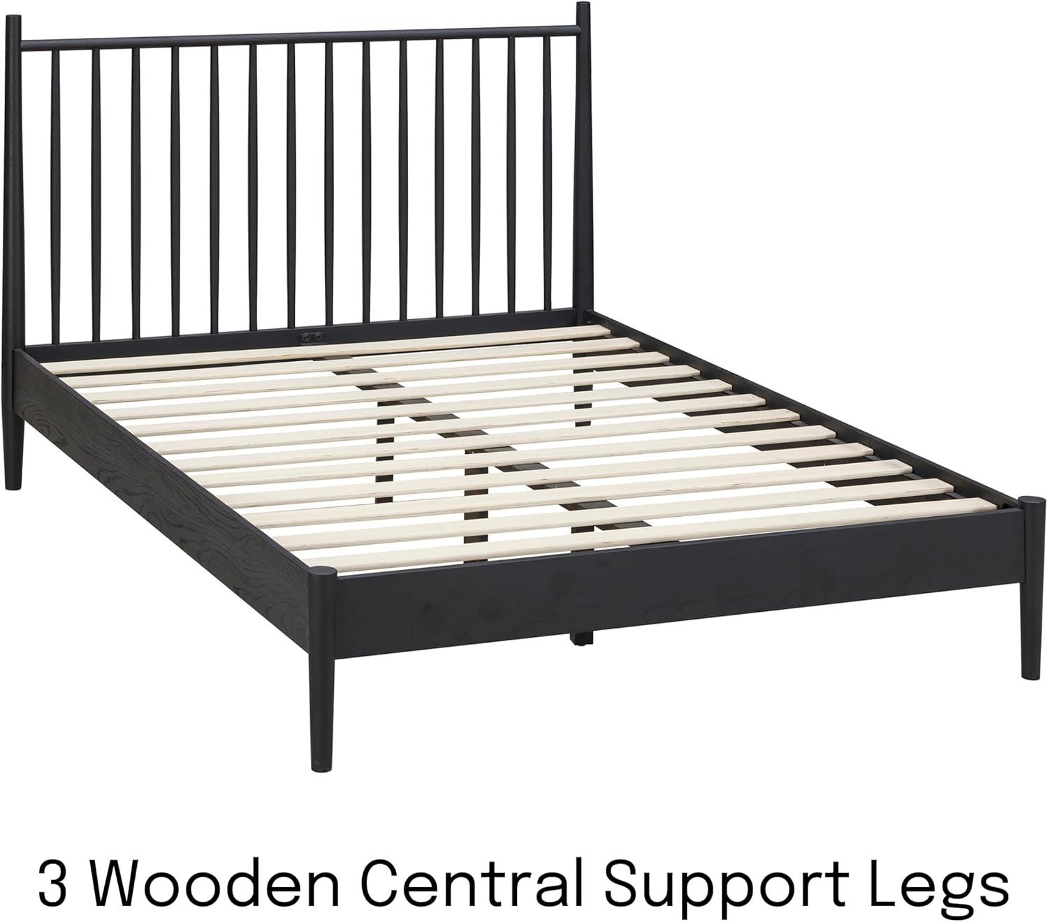 NTC Inno Solid Wood Bed Frame with Spindle Headboard and Silent Slats, 1000 lb Capacity