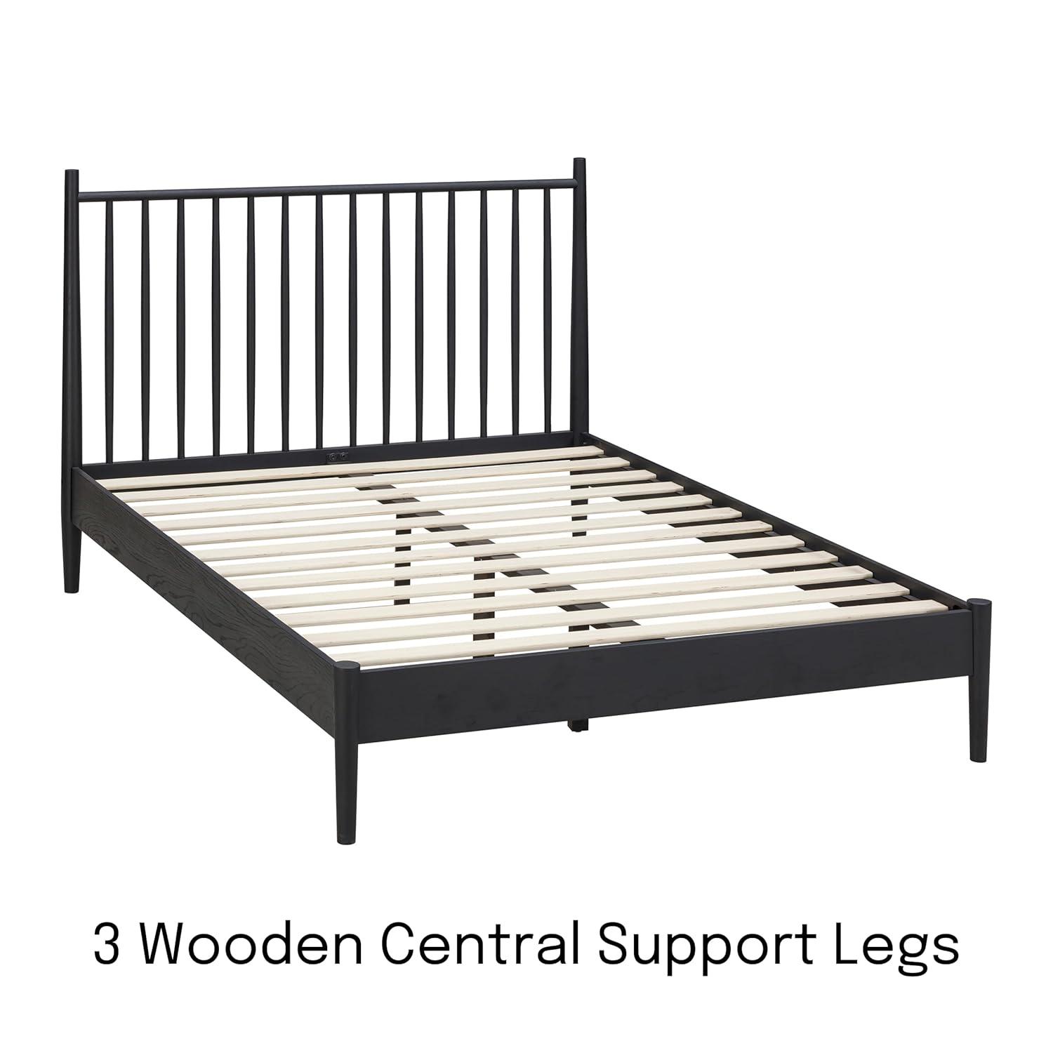 NTC Inno Solid Wood Bed Frame with Spindle Headboard and Silent Slats, 1000 lb Capacity