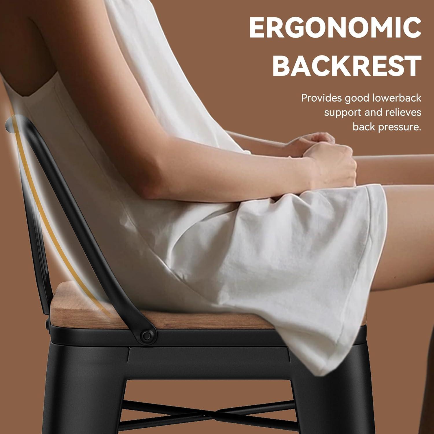 Killeryuki 24'' Metal Bar Stool 4PCS Low Back Conuter Stools for Indoor/Outdoor Barstools Metal Black Stools Bar Chairs w/Wooden Seat Metal Leg Industrial Counter Height Stools Black