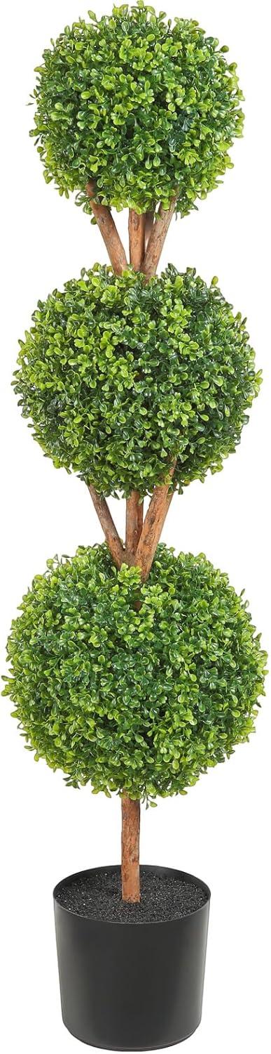 48" Green Plastic Boxwood Topiary with LED Lights