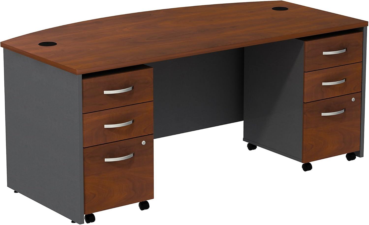 Series C Bow Front Desk with (2) 3 Drawer Mobile Pedestals