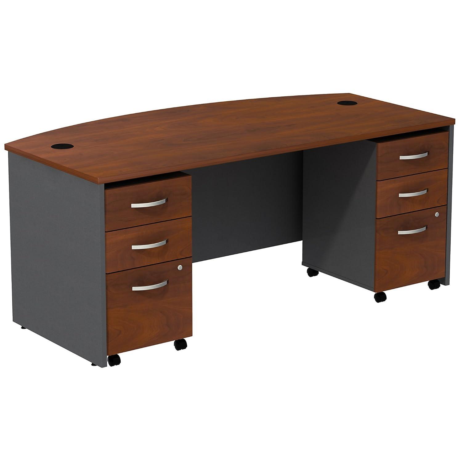 Series C Bow Front Desk with (2) 3 Drawer Mobile Pedestals