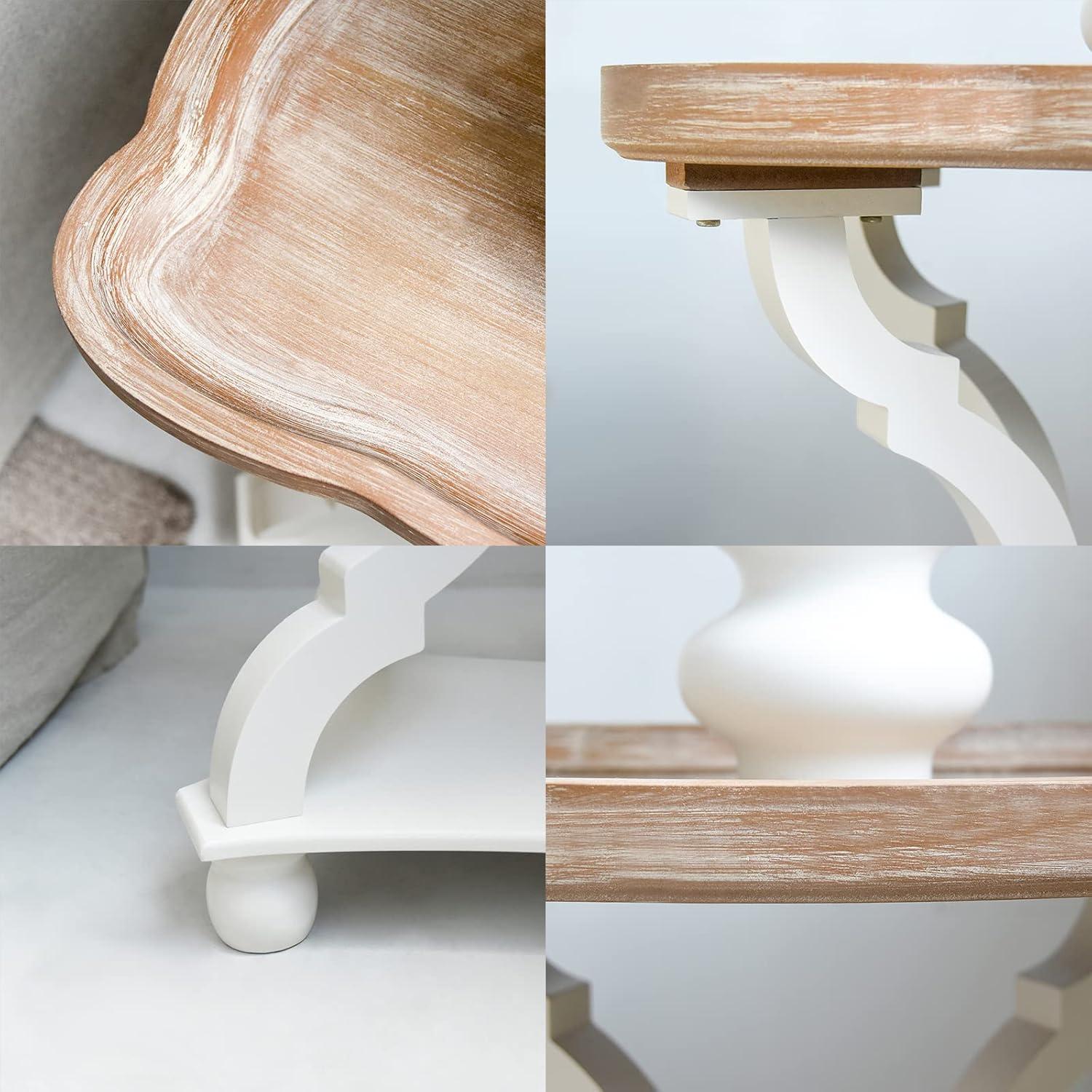 Kinbor Accent Wood Farmhouse End Table Side Tables Nightstand Natural Tray Top and Legs, White