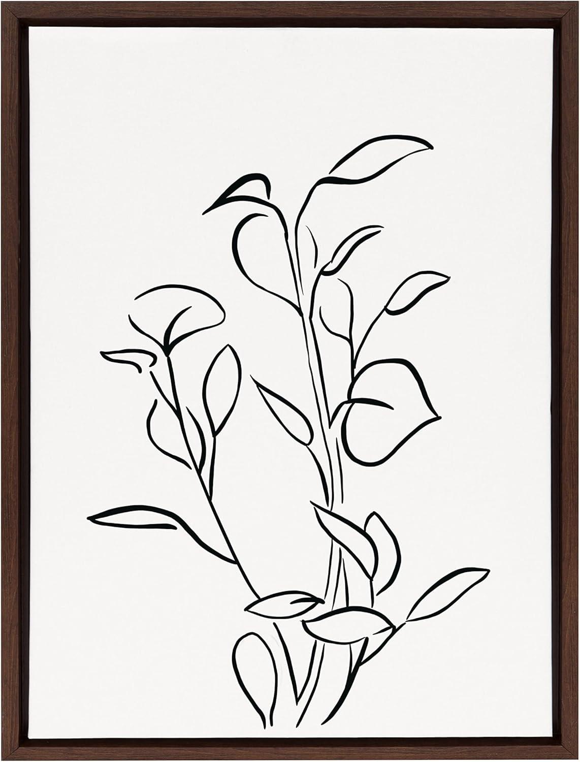 Kate and Laurel Sylvie Botanical Sketch Print No 2 Framed Canvas Wall Art by The Creative Bunch Studio, 18x24 Brown, Decorative Abstract Nature Art for Wall