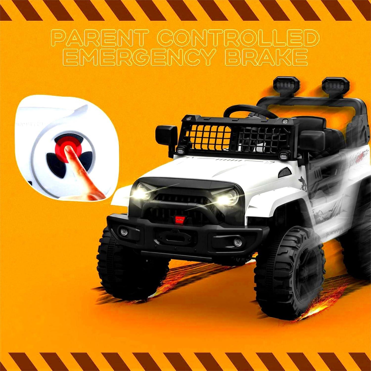 Hetoy Ride on Truck Car 12V Kids Electric Vehicles with Remote Control Spring Suspension, LED Lights, 2 Speeds