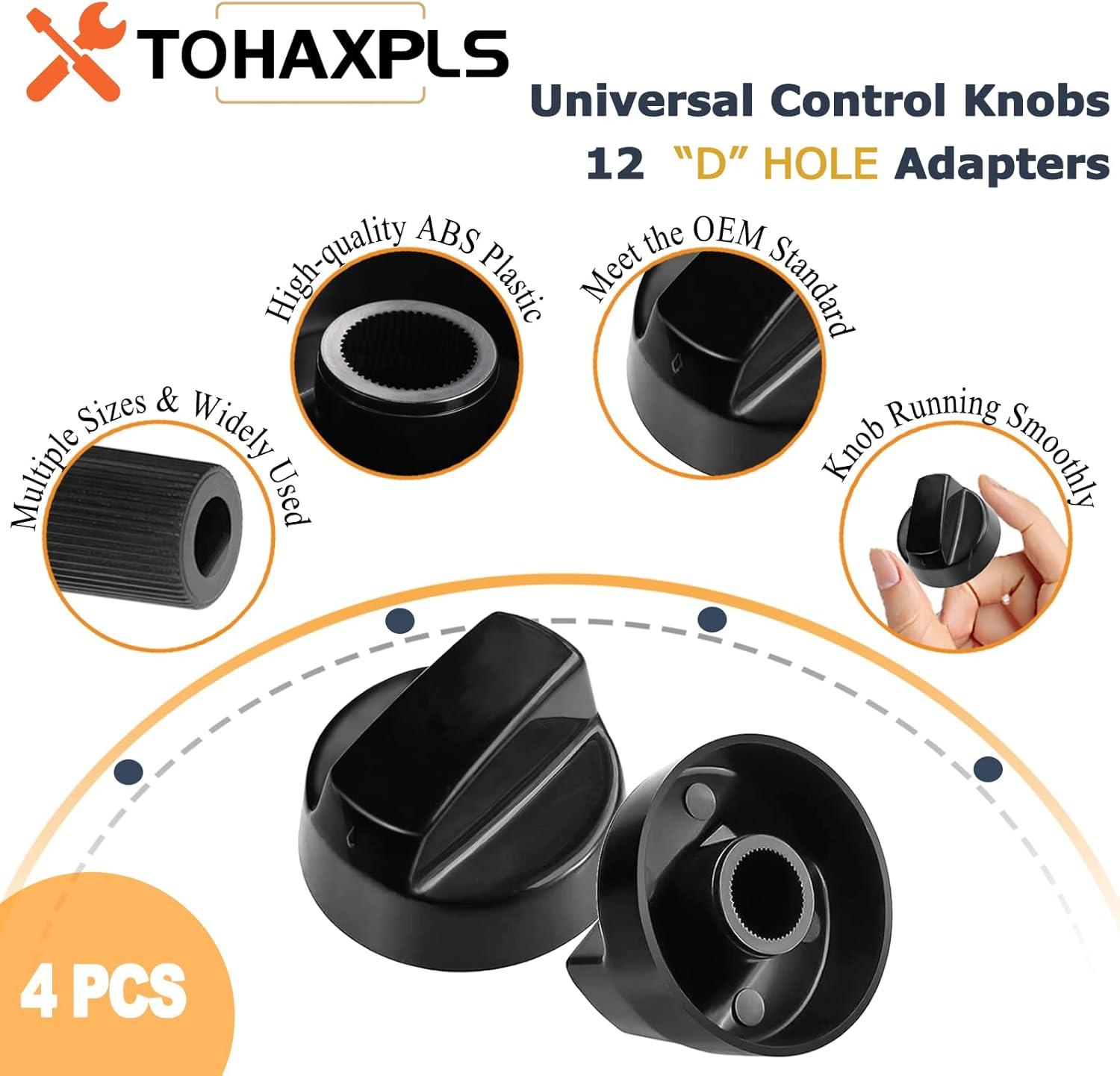 Myenne 4 Pack Oven Control Switch Knobs With 12 Adapters Universal Stove Knobs Replacements Burner Range Knobs For Oven Stove Range Black