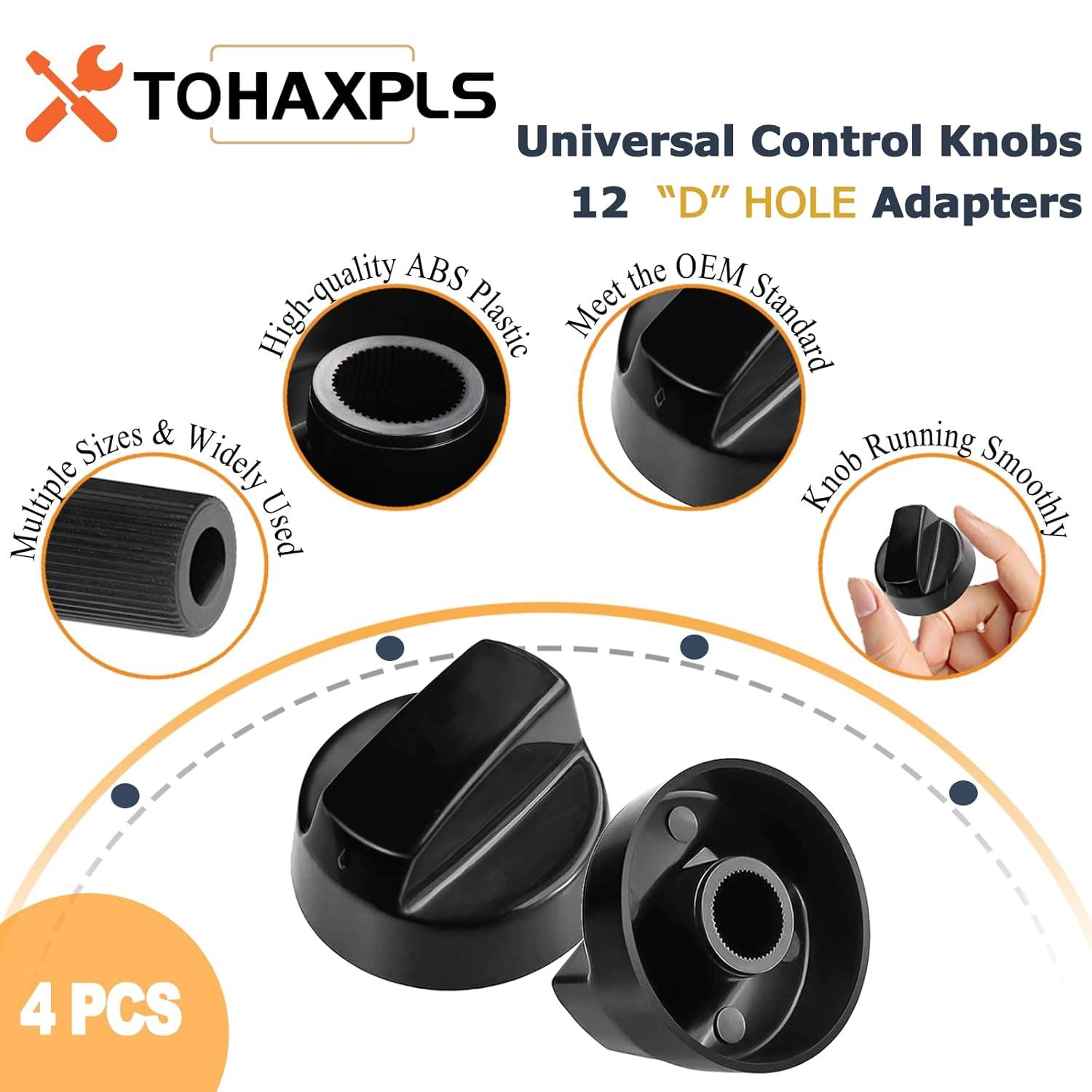 Myenne 4 Pack Oven Control Switch Knobs With 12 Adapters Universal Stove Knobs Replacements Burner Range Knobs For Oven Stove Range Black